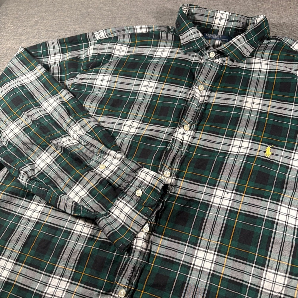 Polo Ralph Lauren Button Down Mens 3XLT‎ Green Plaid Long Sleeve Pony Logo Shirt